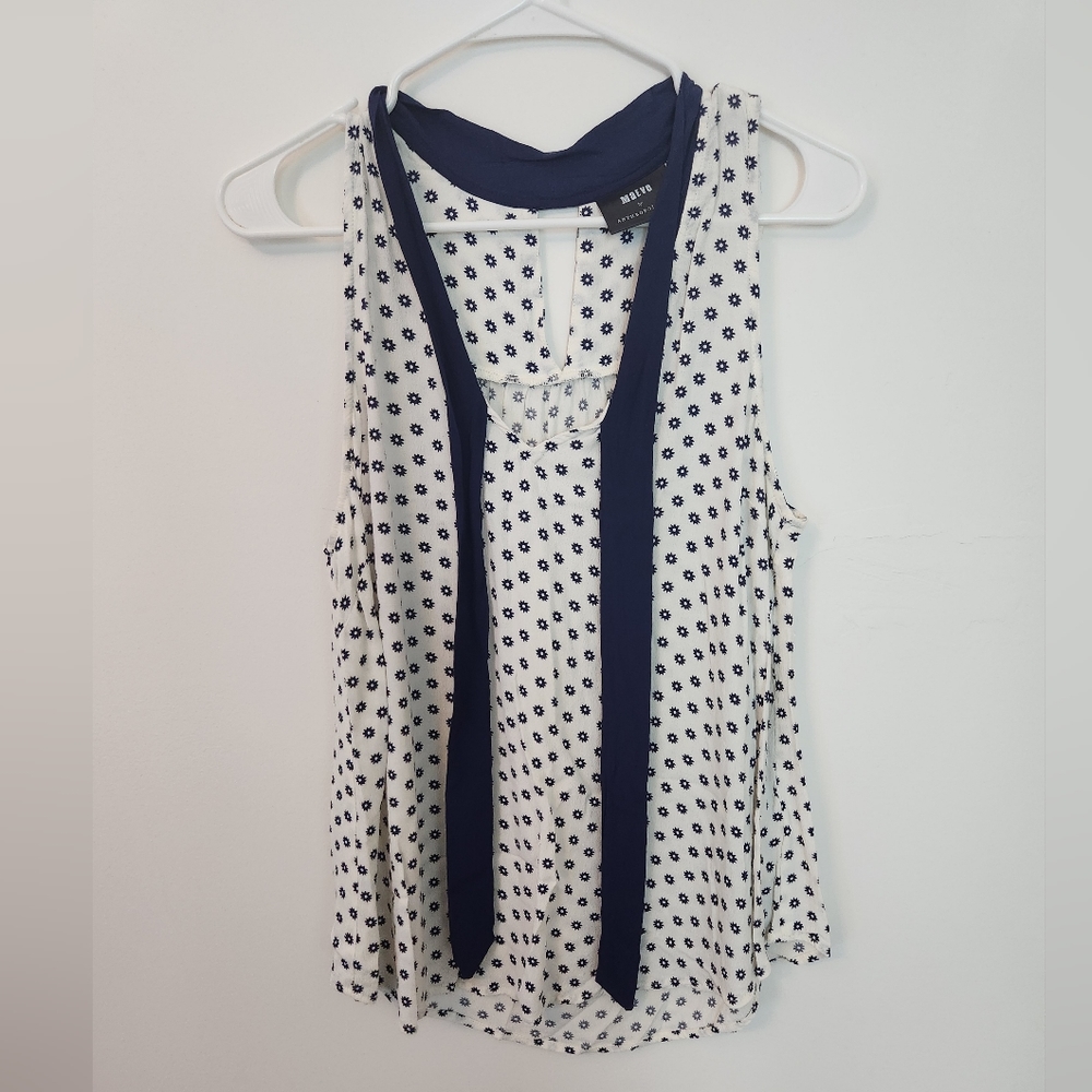 Maeve tie neck sleeveless floral blouse